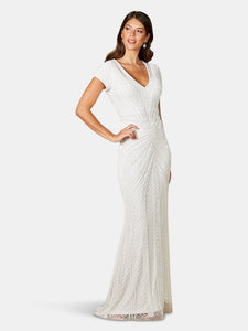 Lara 51082- Short Sleeve Beaded Bridal Gown