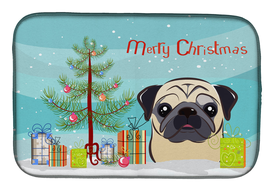 14 in x 21 in Christmas Tree and Fawn Pug Dish Drying Mat