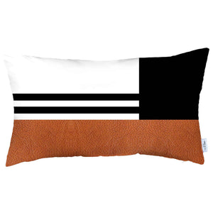 Boho-Chic Handcrafted Decorative Single Throw Pillow Cover Vegan Faux Leather Geometric Pillowcase For Couch, Bedding