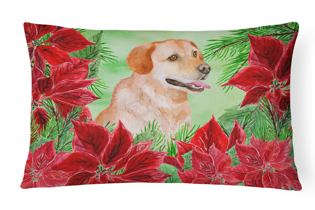 12 in x 16 in  Outdoor Throw Pillow Labrador Retriever Poinsettas Canvas Fabric Decorative Pillow