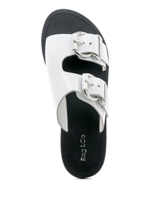 Kelly White Flat Sandal With Buckle Straps