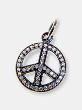 Load image into Gallery viewer, Rhodium Plated CZ Pave Peace Symbol Necklace