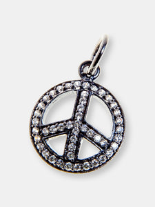 Rhodium Plated CZ Pave Peace Symbol Necklace