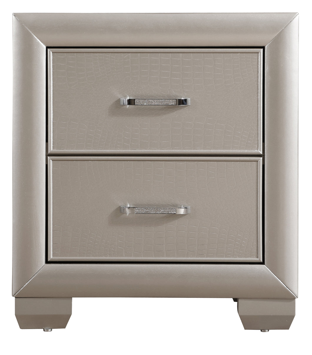 Kat 2-Drawer Silver Champagne Nightstand