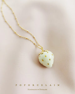 Golden White Porcelain Strawberry Necklace