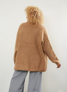 Shearling Shawl Cardigan - Camel