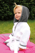 Load image into Gallery viewer, A&amp;R Towels Baby/Toddler Babiezz Hooded Bathrobe (White/Anthracite Gray) (24/36 Months)