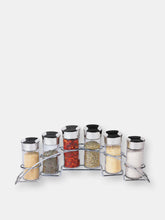 Load image into Gallery viewer, Ultra Sleek Half Moon Steel Seasoning and Herbs Organizing Spice Rack with 6 Empty Glass Spice Jars, Chrome