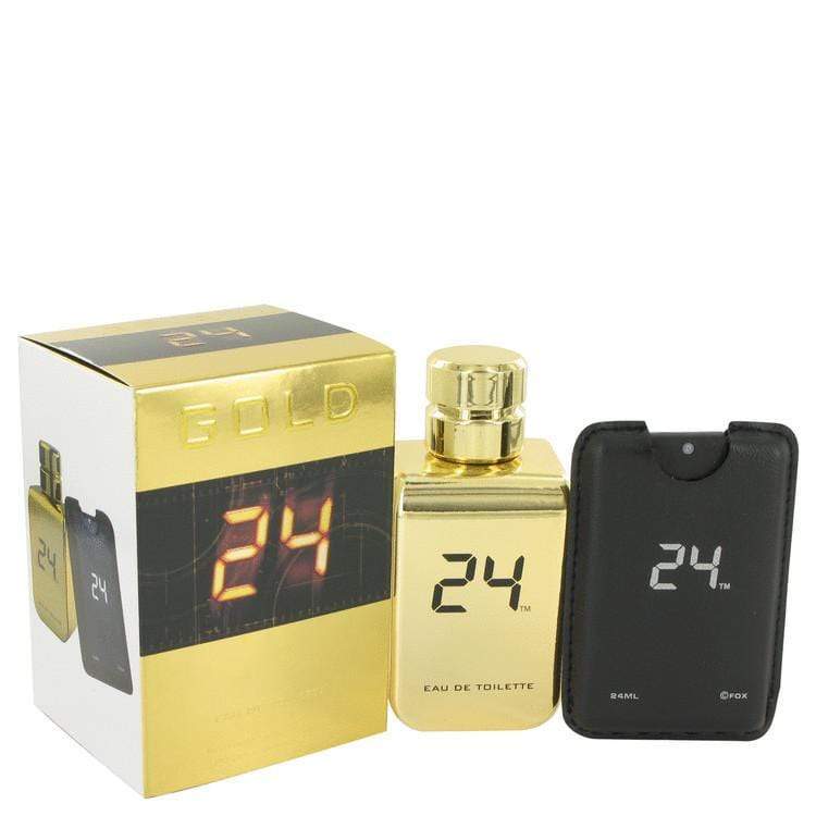 24 Gold The Fragrance by ScentStory Eau De Toilette Spray + 0.8 oz Mini EDT Pocket Spray 3.4 oz for Men