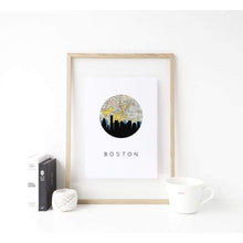 Load image into Gallery viewer, Boston, Massachusetts City Skyline With Vintage Boston Map