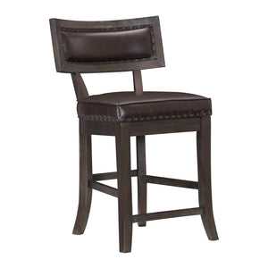 Bracknell 37.5 in. Distressed Dark Cherry Low Back Wood Frame Dining Bar Stool With Faux Leather Seat (Set of 2)