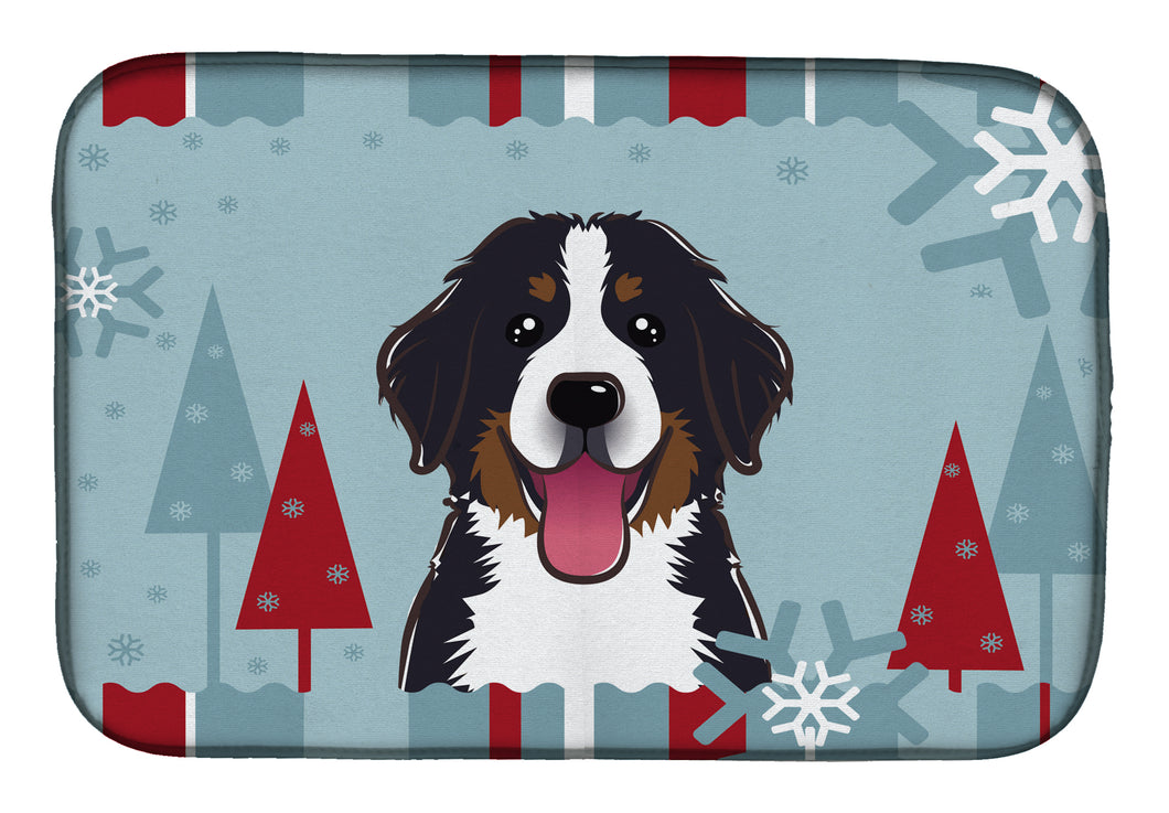 14 in x 21 in Winter Holiday Bernese Mountain Dog Dish Drying Mat