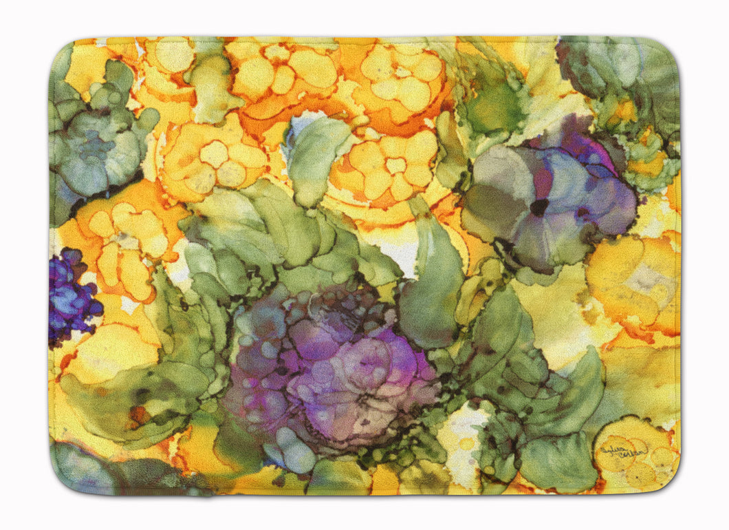 19 in x 27 in Abstract Flowers Purple and Yellow Machine Washable Memory Foam Mat