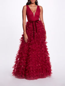 Plunging A-Line Gown - Red
