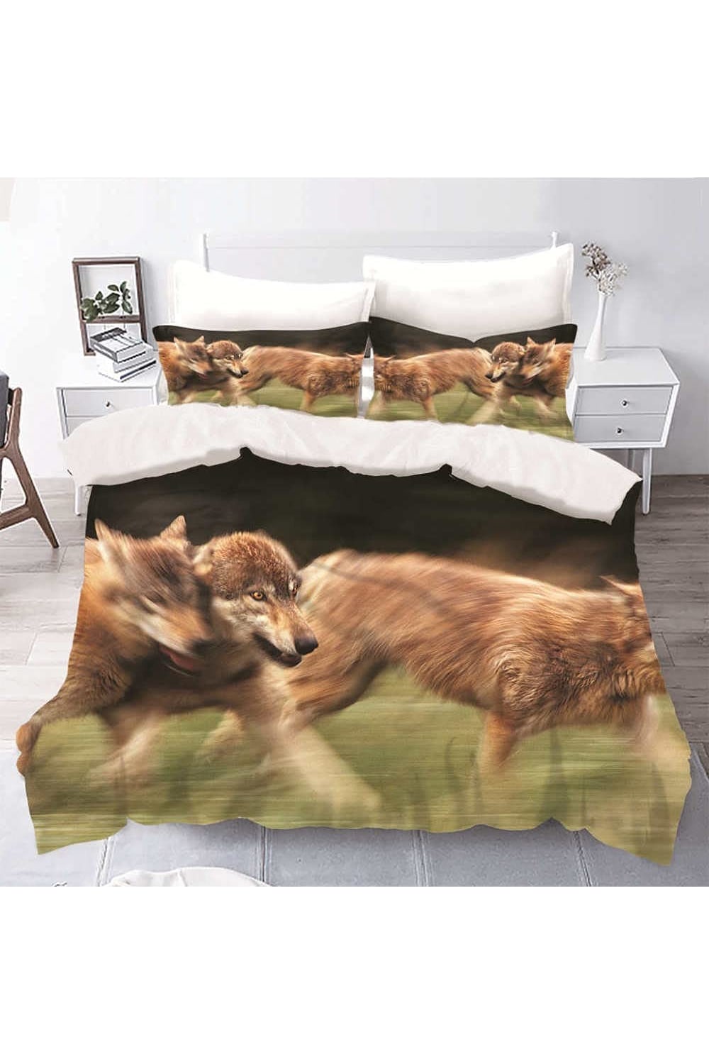 Wolf Duvet Set (UK - King) - Gray/Brown