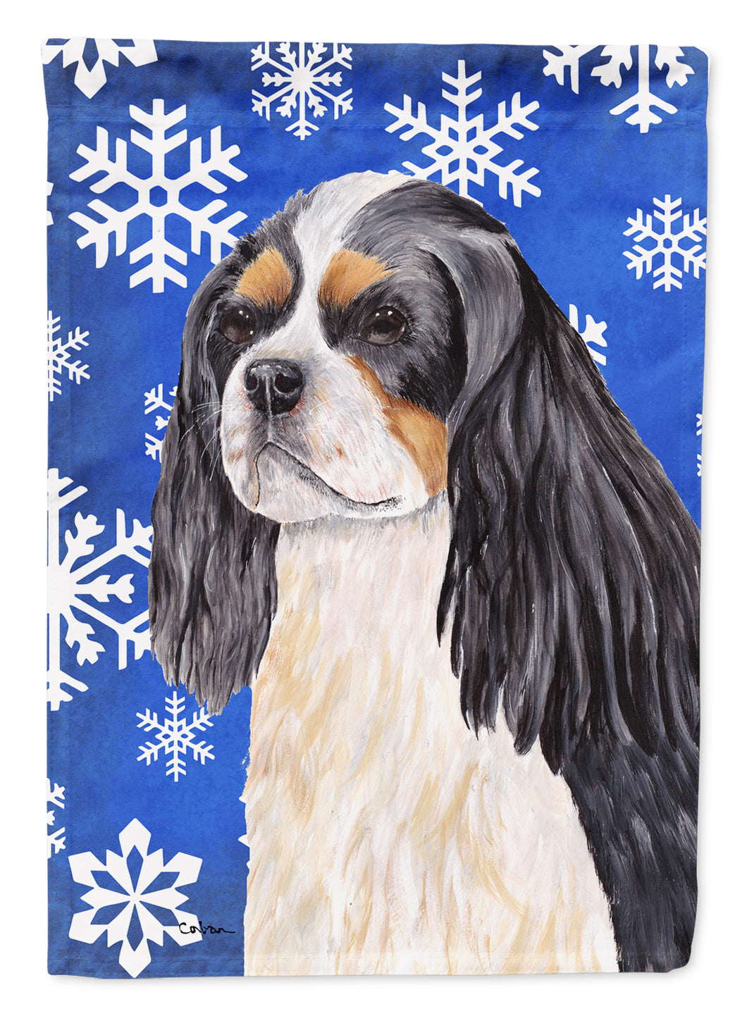 Cavalier Spaniel Winter Snowflakes Holiday Garden Flag 2-Sided 2-Ply