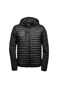 Teejays Mens Hooded Full Zip Crossover Jacket (Black)