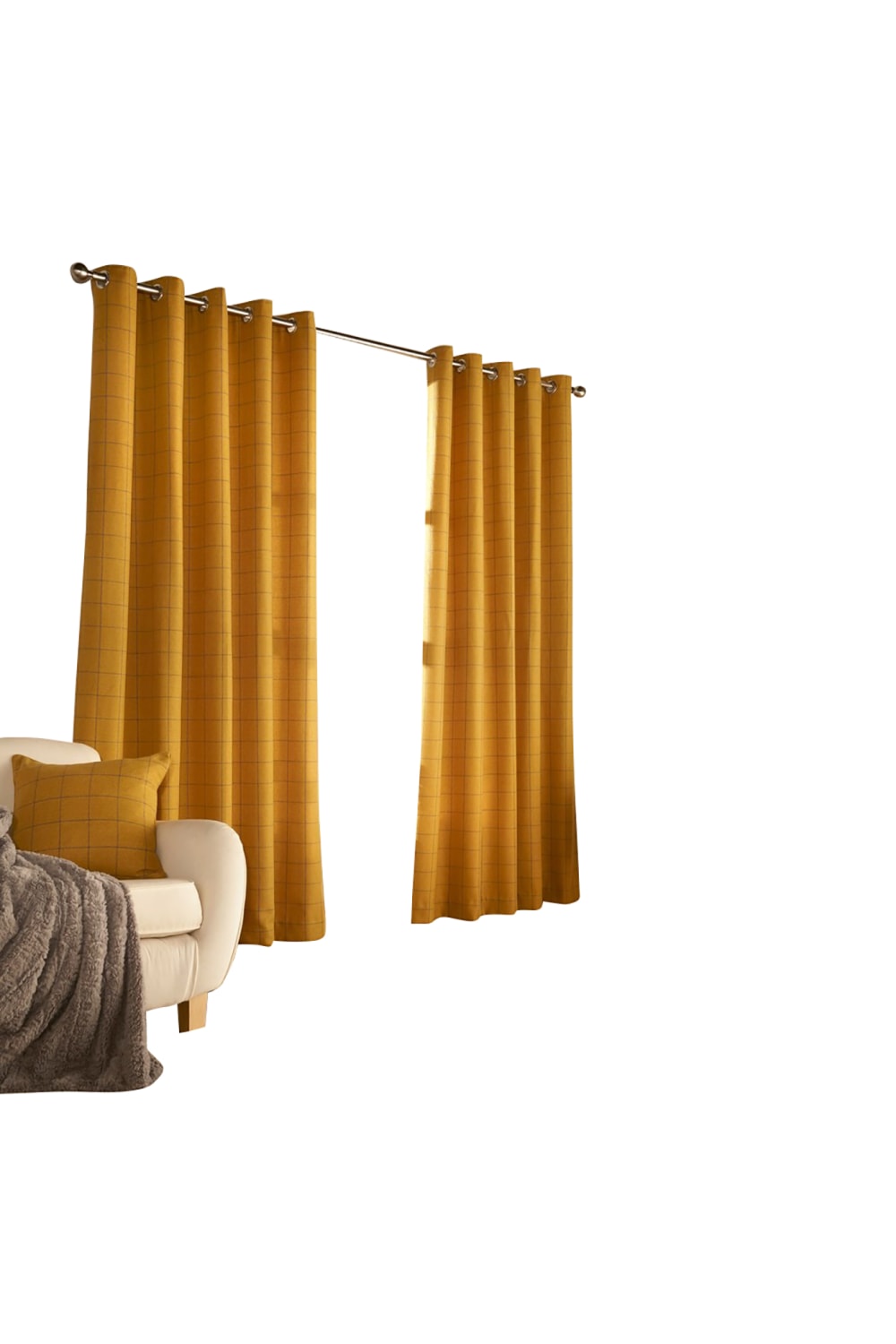 Furn Ellis Ringtop Eyelet Curtains (Ochre) (66 x 90 in)