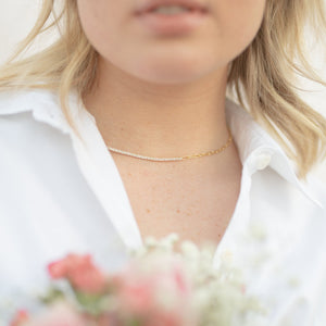 Naomi Gold Tennis Necklace With Square Link Chain