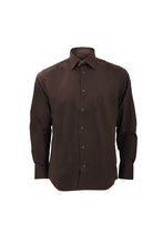 Load image into Gallery viewer, Russell Collection Mens Long Sleeve Easy Care Fitted Shirt (Chocolate)