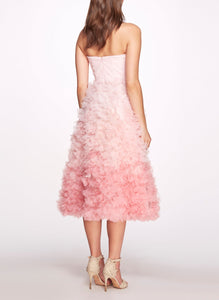 Ombré Textured Tulle Tea-Length Gown - Pink Ombre