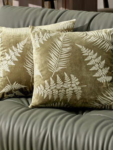 Belinda Sage Green Leafy Patterned Velveteen Pillow Cover Set of 2
