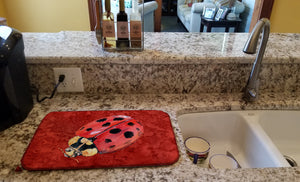 14 in x 21 in Lady Bug on Deep Red Dish Drying Mat