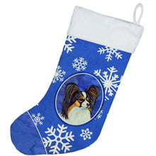 Load image into Gallery viewer, Papillon Winter Snowflakes Holiday Christmas Stocking