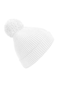 Beechfield Unisex Engineered Knit Ribbed Pom Pom Beanie (White)