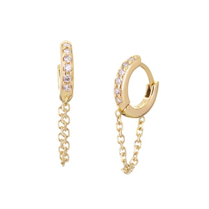 12.5MM Diamond And 14K Gold Huggies With Chain