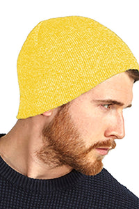 Plain Basic Knitted Winter Beanie Hat - Yellow