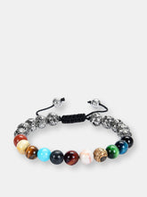 Load image into Gallery viewer, Solar System Bracelet 8mm Stones with Gunmetal Lava and Shocker Tie Cord