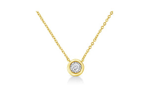 10K Yellow Gold Plated .925 Sterling Silver 1/10 Cttw Miracle Set Round Diamond Oval Shape 18" Pendant Necklace