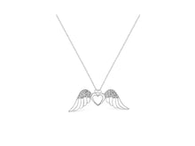 Load image into Gallery viewer, .925 Sterling Silver Pave-Set Diamond Accent Angel Wing 18&quot; Double Heart Pendant Necklace