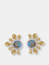 Load image into Gallery viewer, Sun-Day Turquoise &amp; Diamond Half Sun Stud Earrings In 14K Yellow Gold Plated Sterling Silver