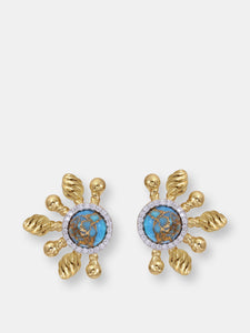Sun-Day Turquoise & Diamond Half Sun Stud Earrings In 14K Yellow Gold Plated Sterling Silver