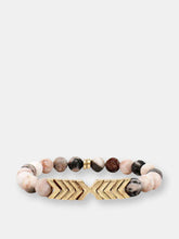 Load image into Gallery viewer, Pink Soapstone Beaded Stretch Bracelet with Gold Chevron Pendant