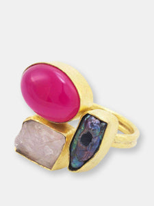 Tara Pearl + Rose Quartz + Pink Banded Onyx Ring