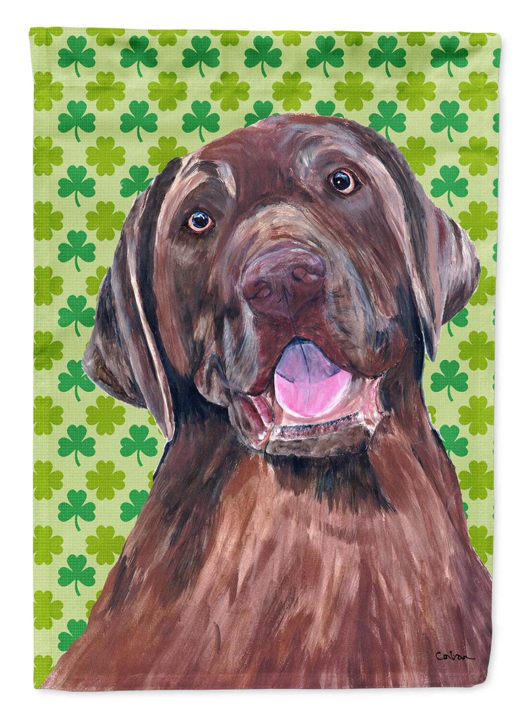 11 x 15 1/2 in. Polyester Labrador Chocolate St. Patrick's Day Shamrock Portrait Garden Flag 2-Sided 2-Ply