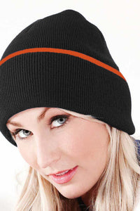 Unisex Knitted Winter Beanie Hat - Black/Orange