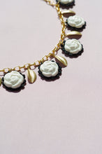 Load image into Gallery viewer, Porcelain Camellias And Golden Leaves Necklace