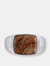 Load image into Gallery viewer, Brown Picasso Jasper Stone Signet Ring in 14K Yellow Gold Plated Sterling Silver