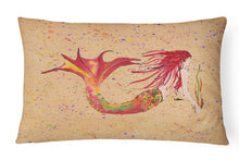 Load image into Gallery viewer, 12 in x 16 in  Outdoor Throw Pillow Red Headed Ginger Mermaid on Coral Canvas Fabric Decorative Pillow