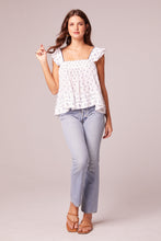 Load image into Gallery viewer, Echo White And Navy Dot Ruffle Top - White/Navy
