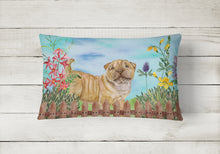 Load image into Gallery viewer, 12 in x 16 in  Outdoor Throw Pillow Shar Pei Puppy Spring Canvas Fabric Decorative Pillow