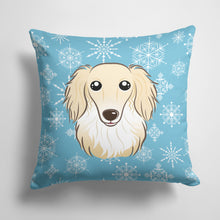 Load image into Gallery viewer, 14 in x 14 in Outdoor Throw PillowSnowflake Longhair Creme Dachshund Fabric Decorative Pillow