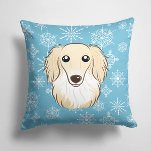 14 in x 14 in Outdoor Throw PillowSnowflake Longhair Creme Dachshund Fabric Decorative Pillow