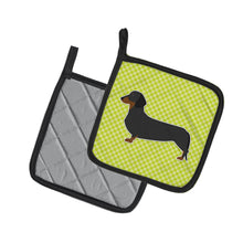 Load image into Gallery viewer, Dachshund Checkerboard Green Pair of Pot Holders
