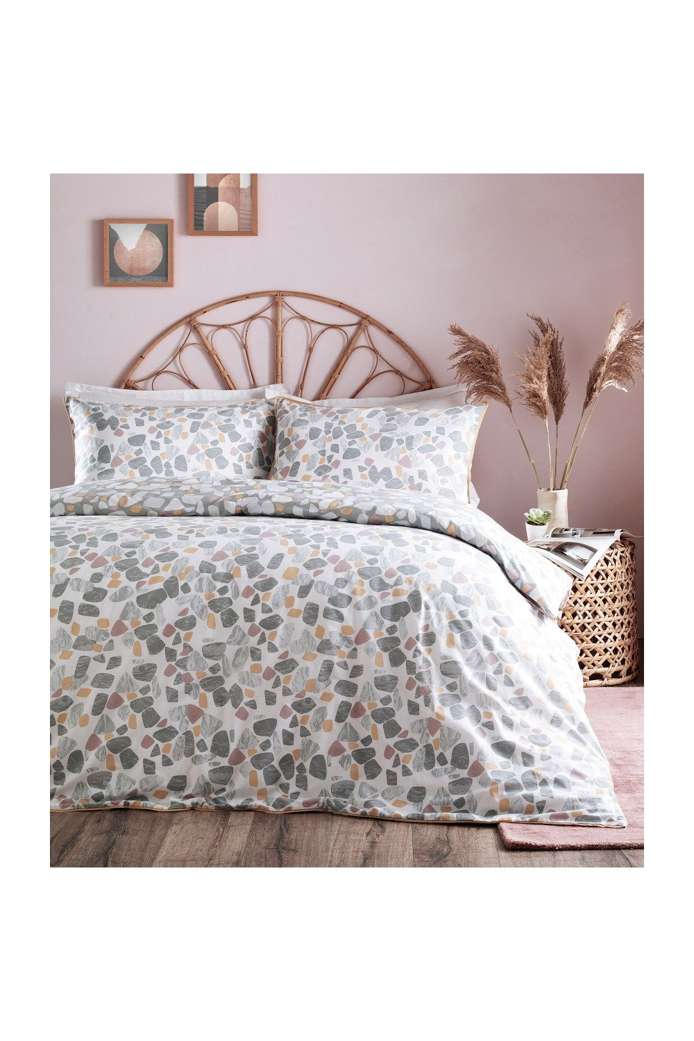 Terrazo King Duvet Cover Set With Marble Stone Print Design