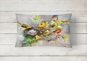 12 in x 16 in  Outdoor Throw Pillow Spring Birds Canvas Fabric Decorative Pillow